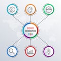 Circle Infographics elements. 6 steps, options, levels, parts or processes. Infographic template for business presentation with te Royalty Free Stock Photo